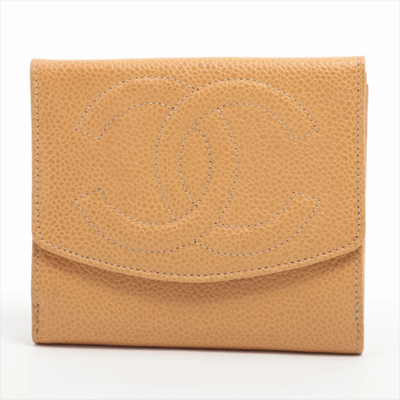 Chanel Coco Caviar S Compact Wallet Three Folded Beige Gold  3rd