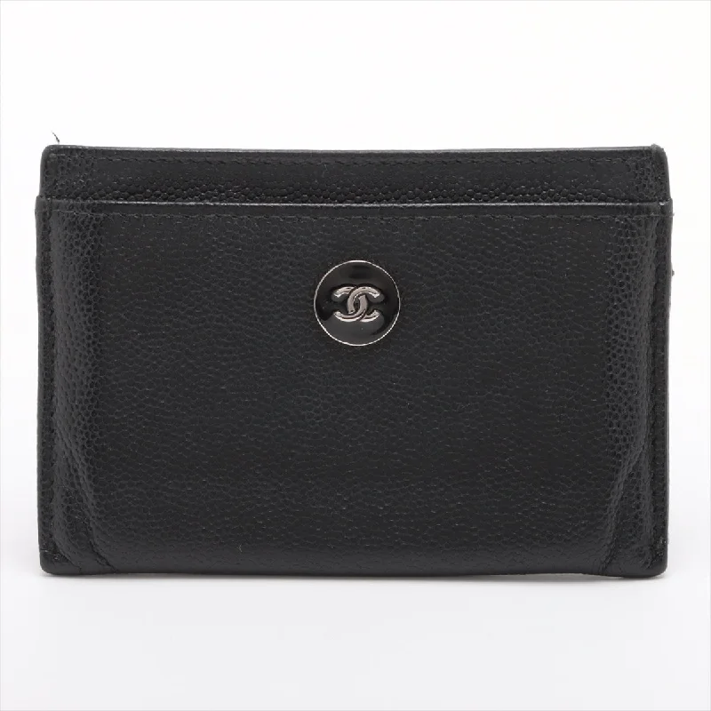 Chanel Coconut Button Caviar S Card Case Black Silver Gold