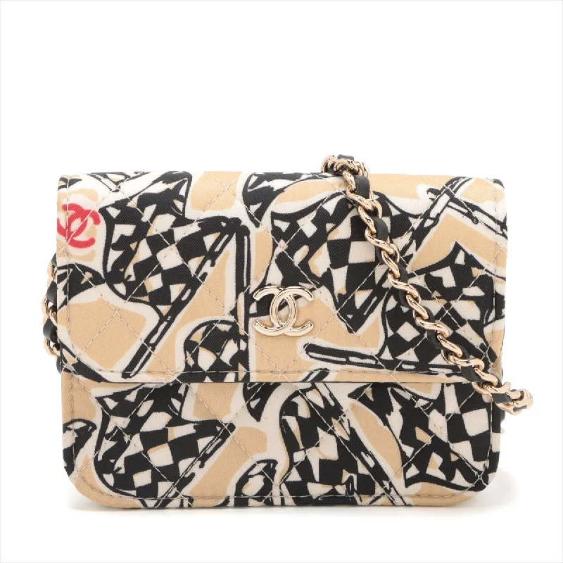 Chanel Flag Print Canvas Chain Shoulder Bag Beige Gold  Nonevelty