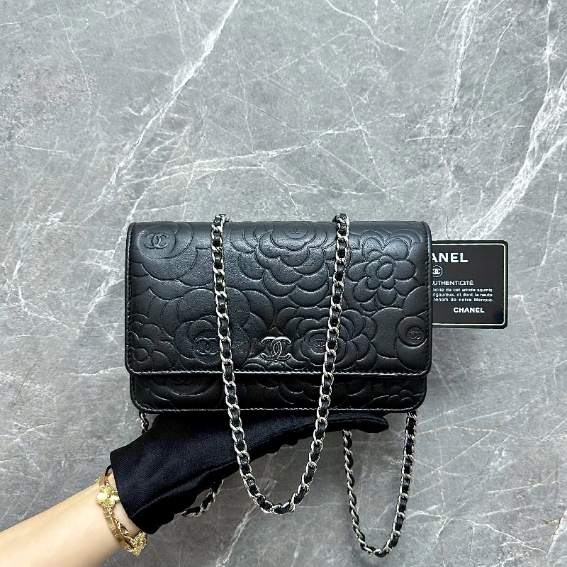 WOC Camellia Wallet On Chain Lambskin Black SHW No 20