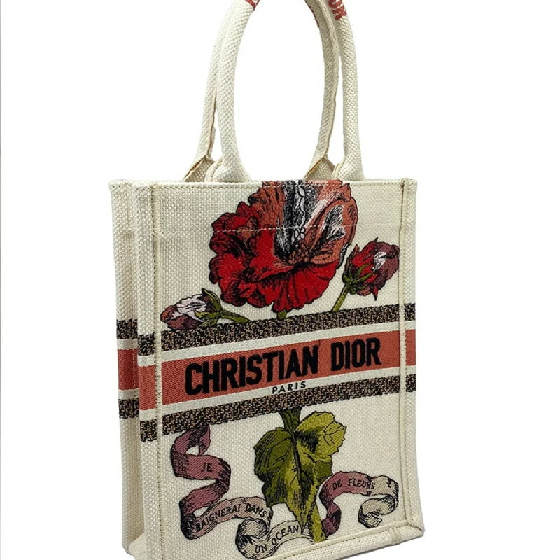 CHRISTIAN DIOR Book Tote Small Vertical Canvas Flower Multicolor Beige Bag