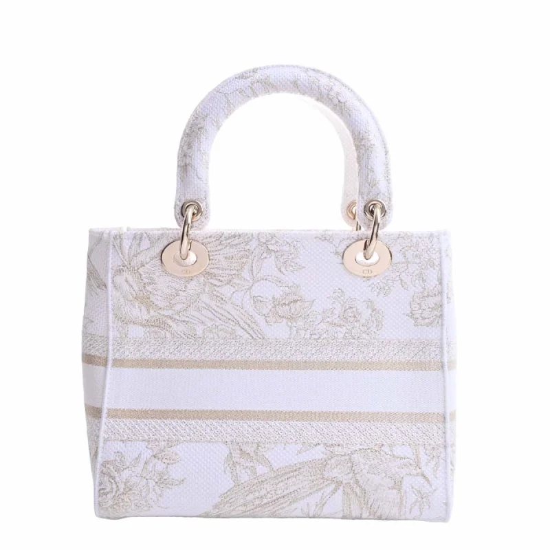 CHRISTIAN DIOR Canvas Lady Delight Embroidered Medium Handbag White Ladies