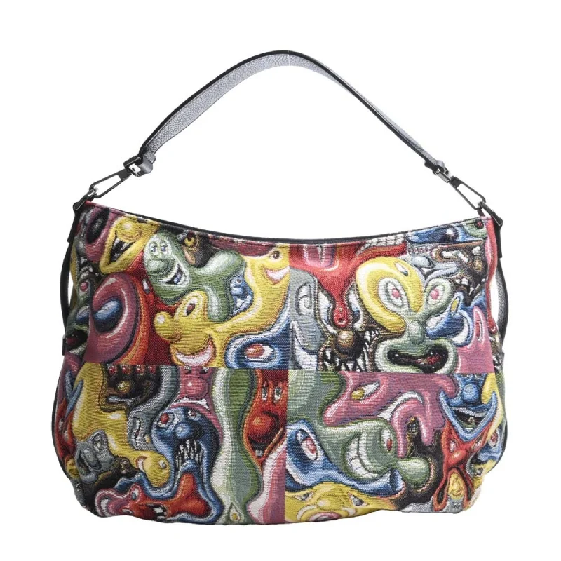 CHRISTIAN DIOR Canvas Saddle Shoulder Bag Kenny Scharf Collaboration Black Multicolor Women's