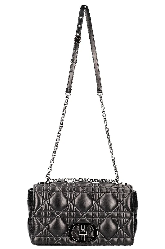 CHRISTIAN DIOR Large Quilted Caro Bag Black