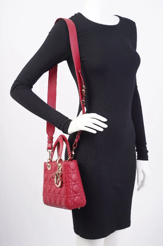 Christian Dior Lady Dior Red Lambskin Leather Small