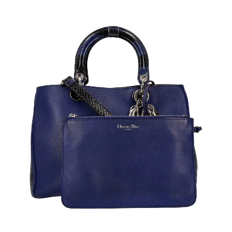 CHRISTIAN DIOR Leather/Python Diorissimo Tote Blue