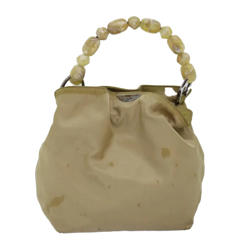 CHRISTIAN DIOR Maris Pearl Hand Bag Nylon Beige Auth 76363