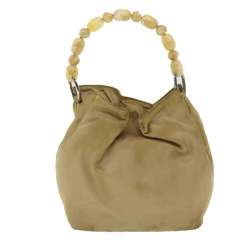 CHRISTIAN DIOR Maris Pearl Hand Bag Nylon Beige Auth bs4600