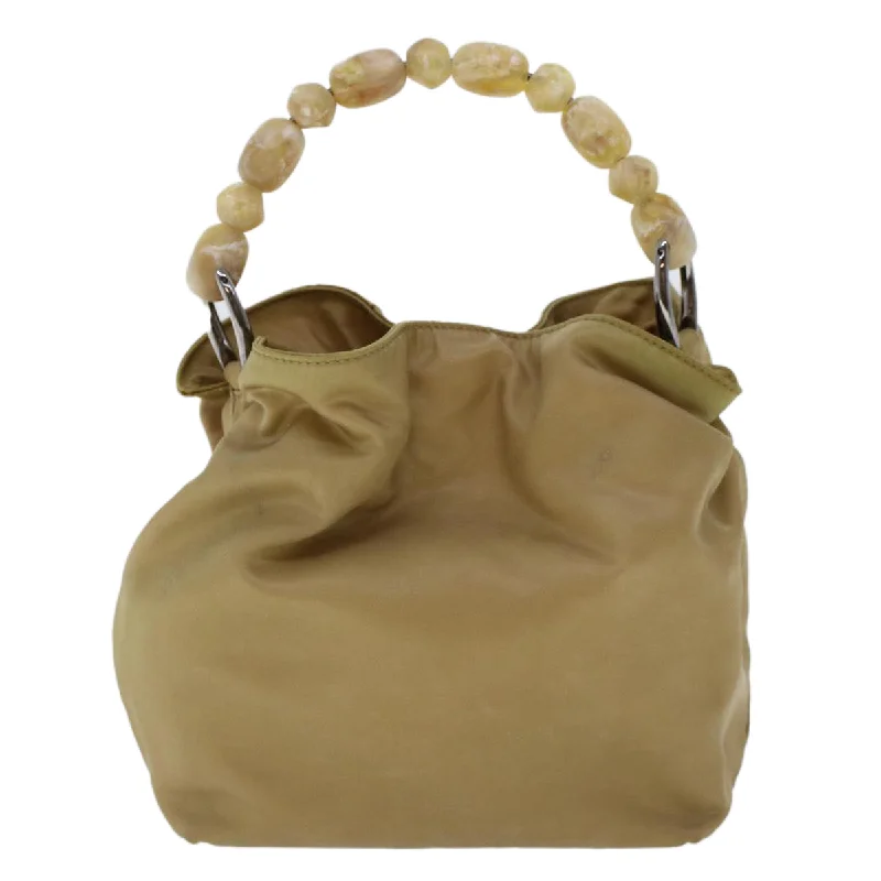 CHRISTIAN DIOR Maris Pearl Hand Bag Nylon Beige Auth yk7503