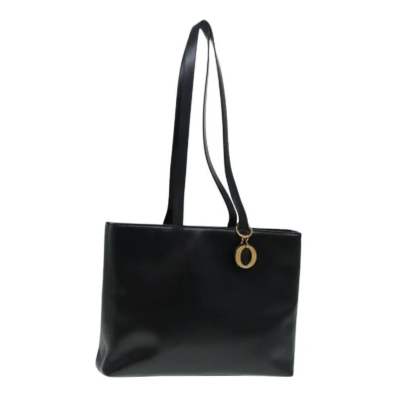 CHRISTIAN DIOR Tote Bag Leather Black Gold Auth bs17566