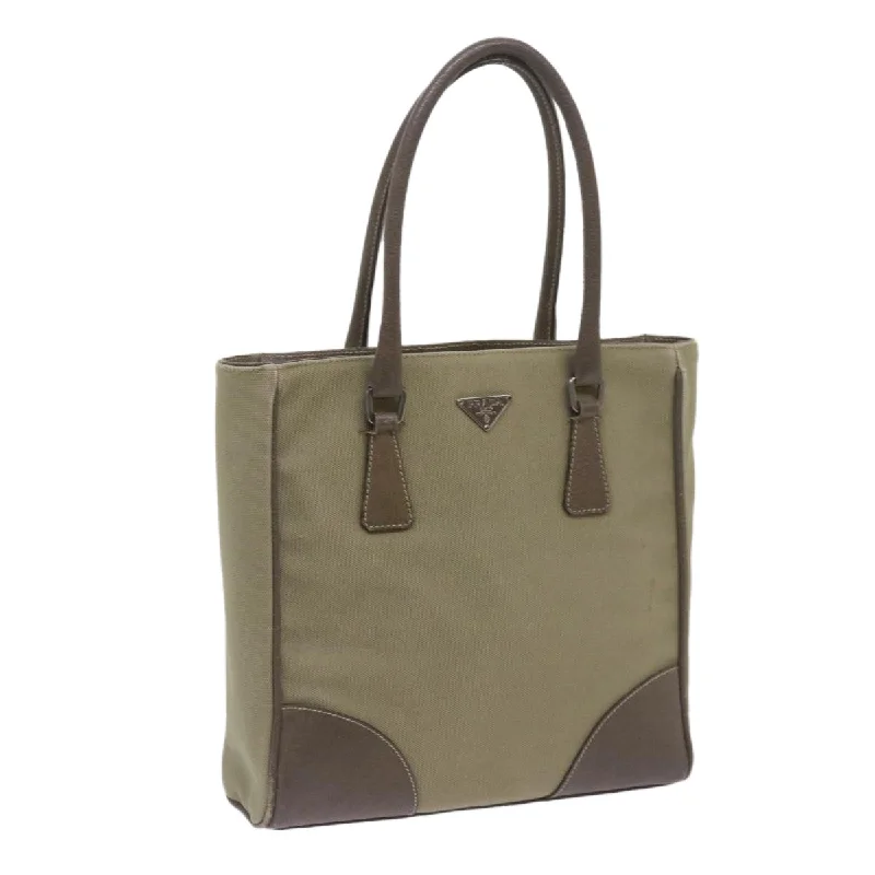 PRADA Hand Bag Canvas Khaki  68681